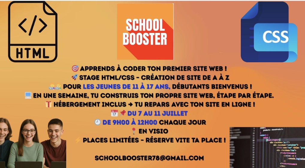 Stage HTML/CSS SchoolBooster : apprends à coder ton premier site web